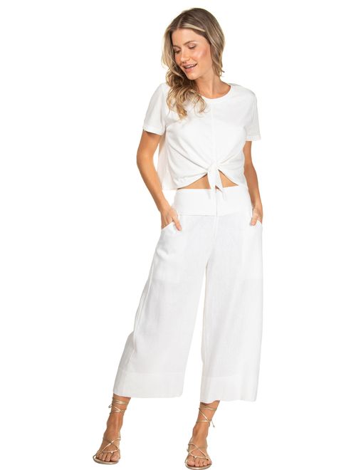 Calça Pantacourt em Linho Lisa