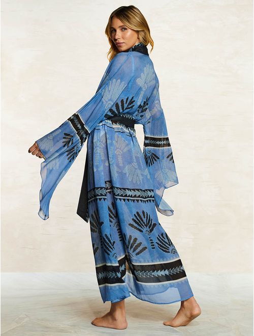 Kimono Longo Estampado Palm
