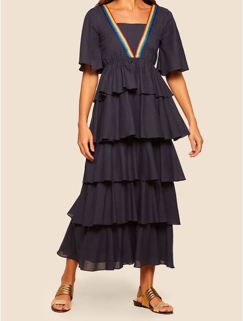 Vestido Longo Com Babados Akumal