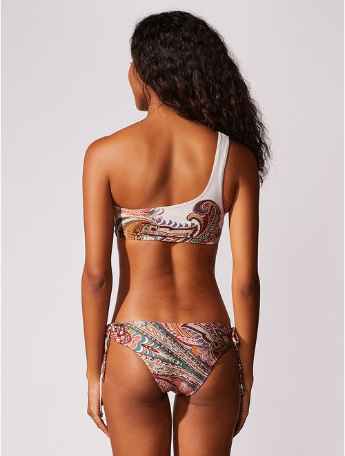 Top Ombro Único + Tanga Lateral Média Estampada Capri